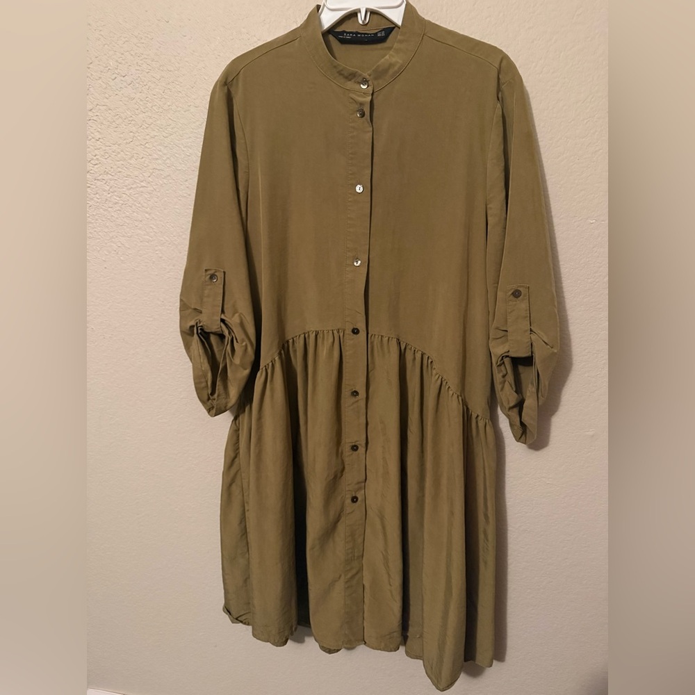 Zara Khaki Long Sleeve Dress